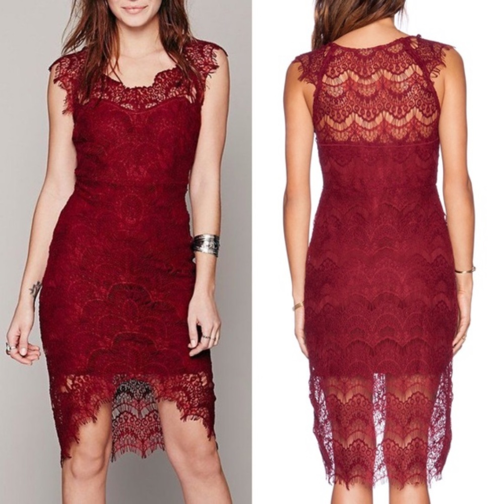 Free People Peek-A-Boo Slip Dress Deep Cranberry M